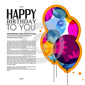 Vector birthday card with color balloons, flowers