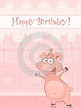 Vector Birthday card with funny pig