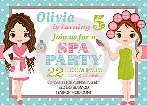 Vector Birthday Card Template with Cute Little Girls