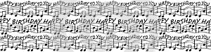 Vector birthday congratulations music border Repeat banner with musical notes, staff, crotchets, minims, treble clef
