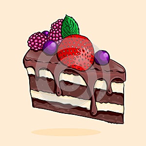 vector Birthday fruit cake slice design element.