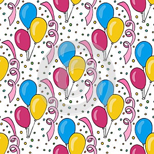 Vector birthday pattern with colorful balloons. Seamless background for holiday cards and party decoration