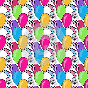 Vector birthday seamless pattern with colorful balloons. Background for holiday cards and festival decoration