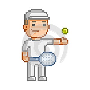 Vector 8-bit pixel art tennis player