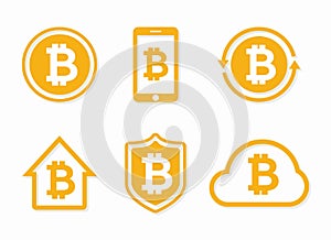 Vector bitcoin logo. Bitcoin icon. Vector bitcoin design elements, badges, labels.