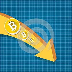 Vector bitcoin market crash graph on blueprint background. Bitcoin hype concept vector illusrtation with blank space fo