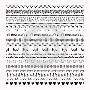 Vector black abstract textured seamless pattern borders