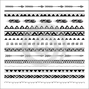 Vector black abstract tribal seamless pattern borders