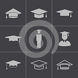 Vector black academic cap icons set