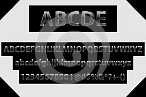 Vector Black Alphabet Letters, Numbers and Symbols. Metallic gradient Font. Rotated exclusive Alphabet Letters