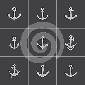 Vector black anchor icons set