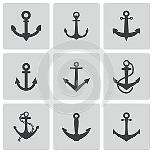 Vector black anchor icons set