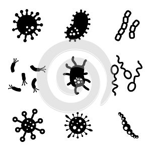 Vector black bacteria icons set.