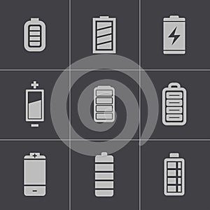 Vector black battery icons set