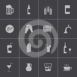 Vector black beer and beverage icons set