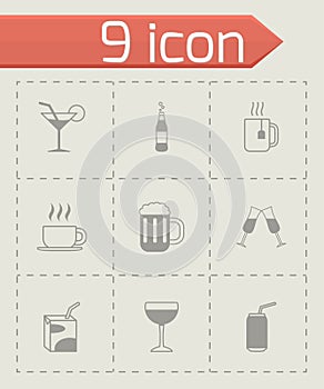 Vector black beverages icons set