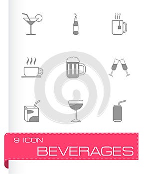 Vector black beverages icons set