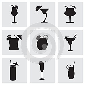 Vector black beverages icons set