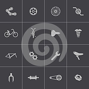 Vector black bicycle part icons set