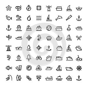 Vector black boat and ship icons set