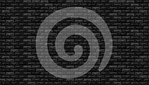 Vector black brick wall pattern horizontal background. Flat dark wall texture. Black textured brickwork for print, paper