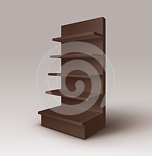 Vector Black Brown Empty Exhibition Trade Stand Shop Rack with Shelves Storefront on Background