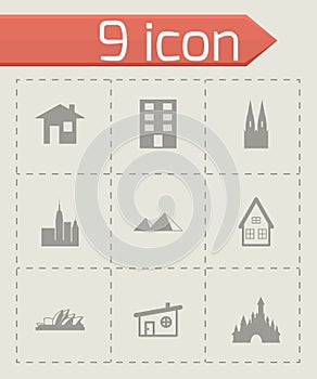 Vector black buildings icons set