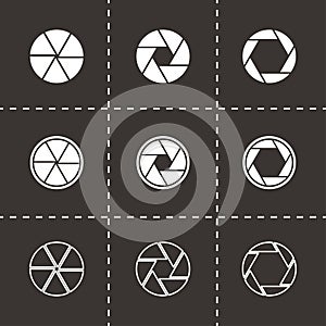 Vector black camera shutter icon set