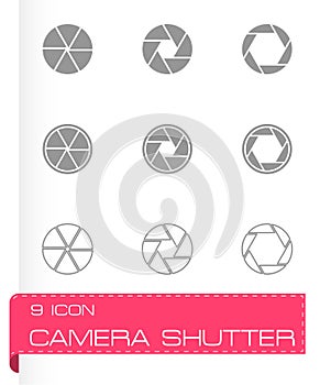 Vector black camera shutter icon set