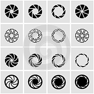 Vector black camera shutter icon set