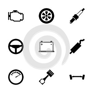Vector black car parts icon set