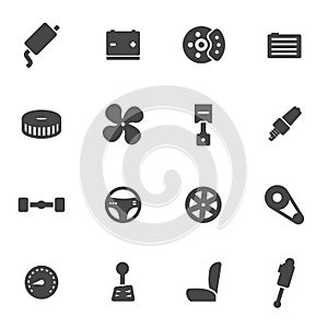 Vector black car parts icons set