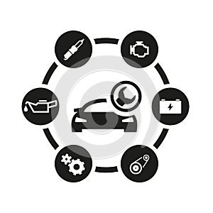 Vector black car service icon set