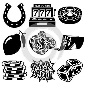 Vector black casino icons set