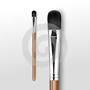 Vector Black Clean Professional Makeup Concealer Eye Shadow Brush with Wooden Handle Isolated on White Background