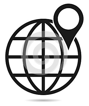 Vector black color globe with pointer map pin navigation