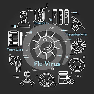 Vector black concept of bacteria and viruses - flu virus icon
