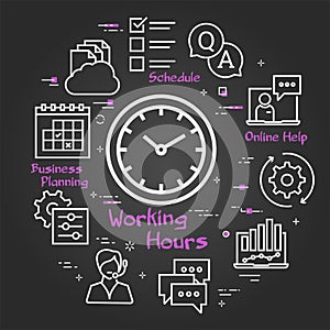 Vector black concept of online support - working hours icon