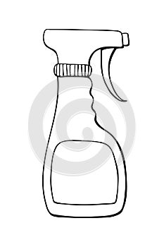 Vector black contour of sprayer, plastic bottle pulverizer. Clip art on theme cleansing, tool for gardening and cleaning