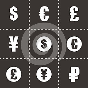 Vector black currency symbols icons set