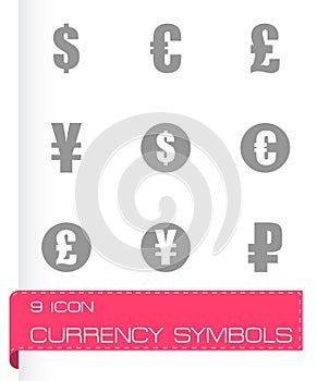 Vector black currency symbols icons set