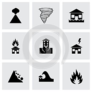 Vector black disaster icon set