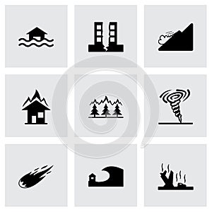 Vector black disaster icons set