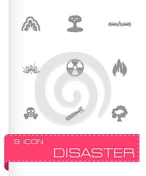 Vector black disaster icons set