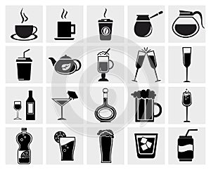 Vector black drinks & beverages icons set
