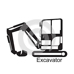Vector black excavator icon on white background