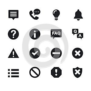 Vector black FAQ icons set on white