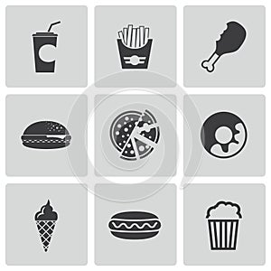 Vector black fast food icons set