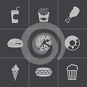 Vector black fast food icons set