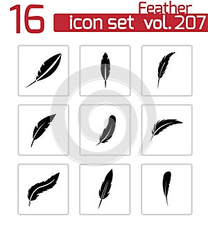 Vector black feather icons set